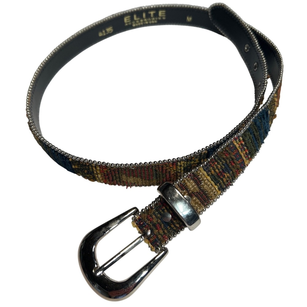 Elite Accessories Tapestry Belt Multicolor Ball Chain Trim Size Medium (28-32)